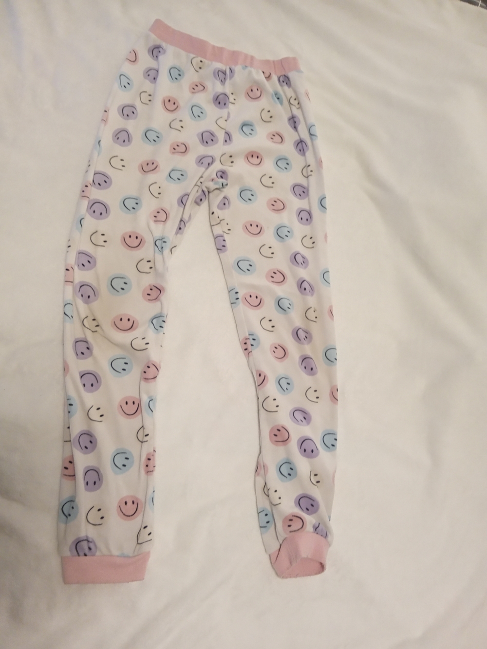 Kensie White Pajama Pants with Pink, Blue & Purple Smiley Faces